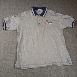 King Louie Mens Made In USA Size Large Gray Polo With Nascar Emblem Short Sleeve